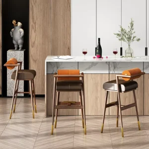 European Design Velvet Durable Modern Luxury Solid Wood High Bar Stool for Hotel Cafe Restaurant