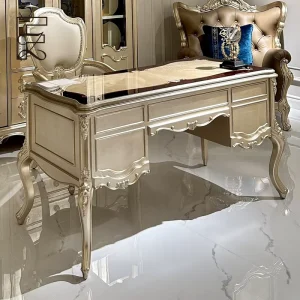 European French Light Luxury Hand Carved Durable Home Office Desk with Drawer Study and Home Office Furniture Set Multi Functional