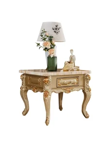 European French Light Luxury Living Room Square Corner Sofa Coffee Side Table Oak Solid Wood Carved Antique Storage Made China