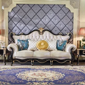 European Luxury Sofa Set Genuine Leather Sofa Bed for Living Room Hotel Apartment Villa Exquisite Carving Solid Wood
