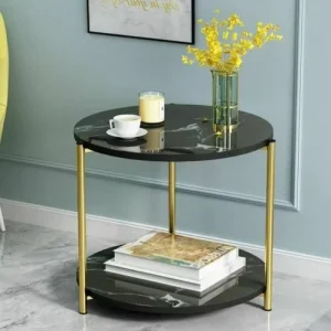 European Modern Living Room Furniture Gold Frame Table with Two Marble Top Round Coffee Table