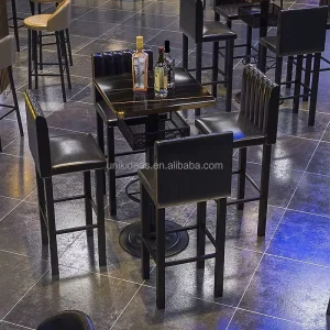European Style Antique VIP Nightclub Bar Furniture Set PU Leather Lounge High Table and Chair