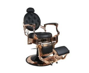 European Style Heavy Duty Rose Gold and Black Barber Salon Chair with Logo Height Adjustable 360 Degree Rotation