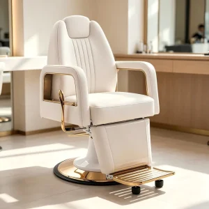 European Style Leather Durable Reclining Barber Chair for Beauty Salon Hairdressing Hotel Living Room Use Beige