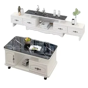 European Style Modern Tempered Glass Coffee Table Wooden TV Cabinet Marble Set Small Apartments Dining Tea Living Room Furniture