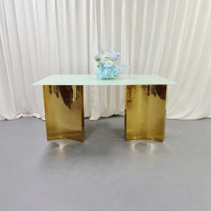 European Style Stainless Steel Wedding Hotel Restaurant Furniture Set High End Rectangular Dining Table and Chair Customization