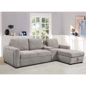 European Style Two Seat L Shape Soft Sofa Bed Sponge Filling Durable Easy Clean Eco Friendly Cup Holder for Living Apartment