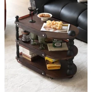 European Style Vintage Antique Look Coffee Table Wheels Solid Wood Three Tier Cart Storage Modern Living Room Home Furniture