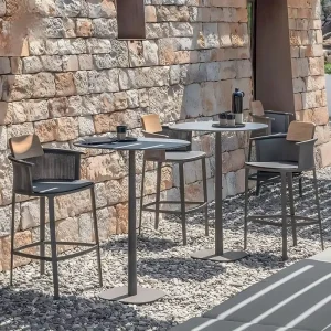 European Style Waterproof Comfortable Garden Set Furniture Outdoor Courtyard High Bar Table and Woven Chair for Bistro and Hotel