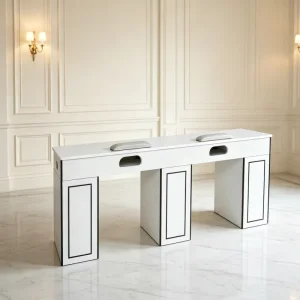 European Style White Stone Marble Table Top Nail Manicure Table Two Person People Seat