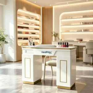 European Style White Stone Marble Table Top Wooden Manicure Nail Table Desk