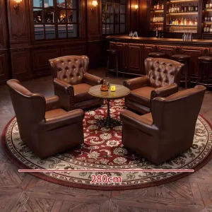 European Vintage Club Lounge Chair Tufted Nailhead Chair Round Table Persian Rug Set for Bar Cigar Bar Club Hotel Custom