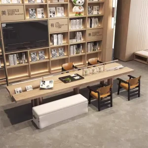 European-style Library Desks Reading Tables for School Study Rooms Simple Wooden Style Library Reading Tables and Chairs