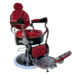 European-style Retro Men’s Metal Barber Chair with Rotatable Foldable Armrests Luxury for High-end Salons & Barber Shops