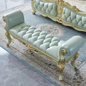European style Solid Wood Leather Upholstered Bed Bench Bedside Stool Footrest End of Bed Step Up Lounge Ottoman Bedroom