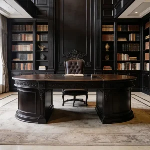 European style solid wood curved executive desk with double cabinet design matte carved boss office desk custom study furniture