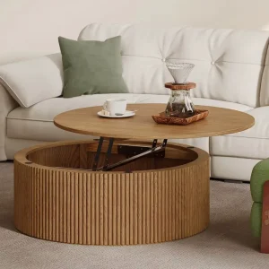 Exclusive Design Small Round Table Living Room Furniture Solid Wood Coffee Table Multifunctional Foldable Storage Coffee Table