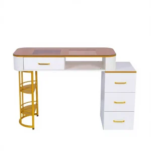Exclusive Recommend Dark Brown Salon Furniture 3 Drawers Nail Table with Drawers for Manicure Shop