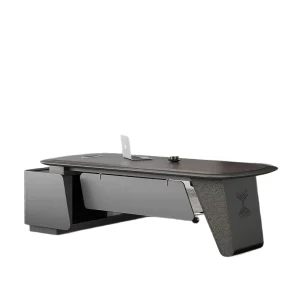 Executive Black Wooden PVC Minimalist Modern L Shaped Office Desk with Drawers for Manager’s Private Room or Home Office Use