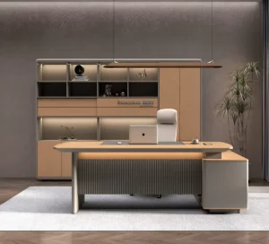 Executive Boardroom Meeting Table 1.6M Durable Modern Executive Ladder Desk with File Drawer Storage MDF Wood