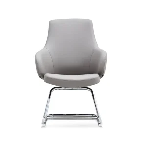 Executive Commercial Modern Leather Meeting Conference Room Grey Visitor Ergonomic No Wheels Office Chair with Fixed Base