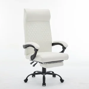 Executive Ergonomic Desk Chair with Lumbar Support White Leather Office Chair with Spring Bag