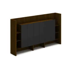 Executive Office Background Filing Cabinet Two Tone Walnut Black Solid Wood Modern Luxury Large Capacity Storage Hidden Sliding
