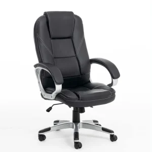 Executive Office Chair Black PVC Leather High Back Reclining Ergonomic Boss Chair for Home Office