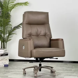 Executive Office Chair Genuine Leather Solid Wood Armrest Base Ergonomic Boss Chair Luxury Recliner Adjustable Height Office