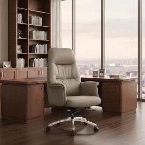 Executive Office Chair With Electroplating Five Star Base Lounge Swivel Leather Boss Chair With Wide Seat