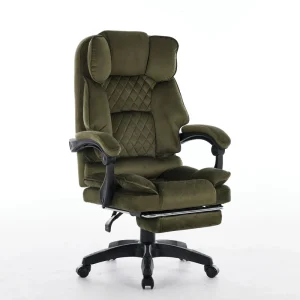 Executive Office Chair with Footrest Dark Green Velvet Fabric Ergonomic Swivel Chair for Meeting Room