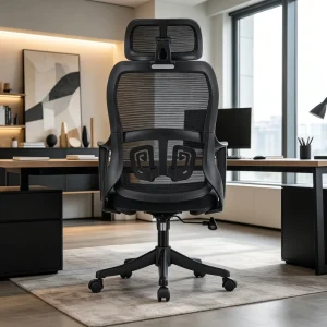 Executive Office Traditional Ergonomic Chair Adjustable Height High Back Mesh Fixed Armrests Smooth School Hospital Workshop