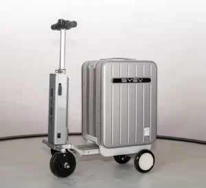 Executive Ride On Suitcase Silver Aluminum Frame Hard Shell Smart Luggage 21L with Pull Rod for Business Travelers