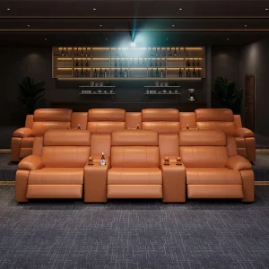Extendable Electric Leather Sofa Chair 3 Seat Metal Frame Home Theater VIP Audio Visual Furniture