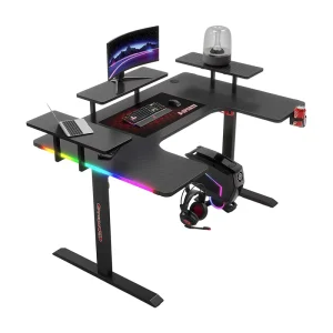 Extra Broad Gaming Desk with Adjustable Metal Structure and Sleek Carbon Fiber Finish for Enhanced Play