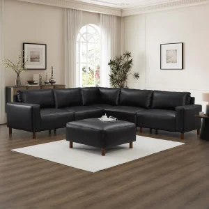 Extra Large 5 Seater Square PU Leather Sectional Sofa Ottoman Luxury Modern Modular Sofa Set for Hotel Use