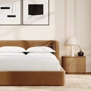 FERLY Modern Hotel Luxury Wood Bedding Set with Vertical Stripe Solid Bed and Nightstands Easy Care Microfiber Master Bedroom