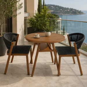 FLD1030 Commercial Outdoor Balcony Bistro Set Oval HPL Table PE Rattan Chairs for Hotel Resort Restaurant with BBQ Table