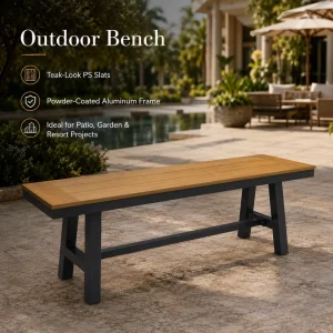 FLD1157 Contract Grade Modern Outdoor Bench Aluminum Frame PS Wood for Resort Hotel Dining Patio Park Projects