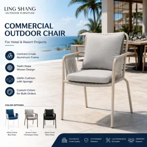 FLD1206 Commercial Modern Aluminum Teslin Rope Outdoor Dining Chair with Cushion for Hotel Resort Restaurant Patio Project