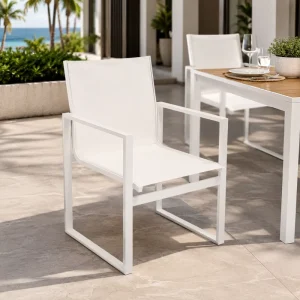 FLD2010 A10 OEM Durable Modern Portable Aluminum Outdoor Sling Dining Chair Single Layer Textile Patio Hotel Resort Restaurant
