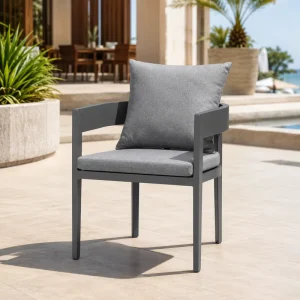 FLD2019 Contract Grade Curved Back Outdoor Dining Chair Aluminum Frame Cushioned Patio Chair for Hotel Resort Restaurant