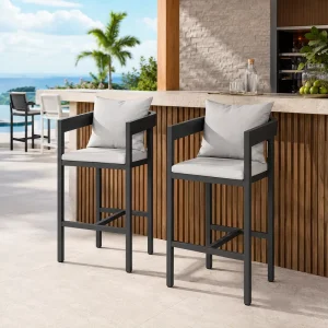 FLD2020 Commercial Modern Aluminum Rope Outdoor Bar Chair High Bar Stool Cushioned Patio Counter Chair Hotel Resort Restaurant