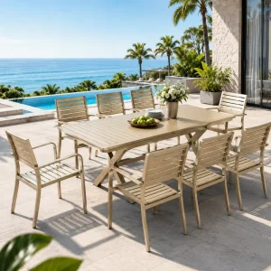 FLD2029 Modern Durable Contract Grade 130-180cm All Aluminum Extendable Outdoor Dining Table Cross Leg for Hotel Resort and Garden