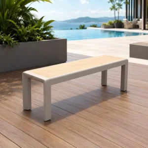FLD2045 112-202cm Aluminum Outdoor Bench PS Wood Seat Patio Garden Dining Bench for Hotel Resort Restaurant Project