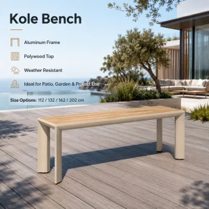 FLD2046 112-202cm Aluminum Outdoor Bench PS Wood Seat Patio Garden Dining Bench for Hotel Resort Restaurant Project