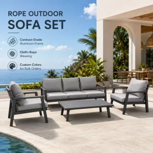 FLD2074 Contract Grade Aluminum Olefin Rope Outdoor Sofa Set Patio Lounge Furniture for Hotel Resort Villa Project