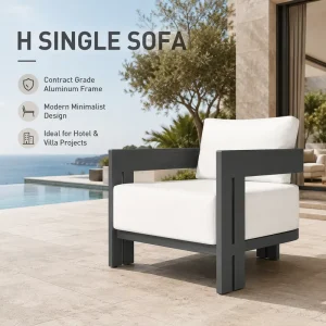 FLD2077 Contract Grade Durable Modern H Aluminum Carbon Gray Outdoor Sofa Chair Set Cushioned Patio Lounge Chair Hotel Resort
