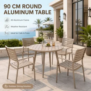 FLD2105 90cm Modern All Aluminum Round Outdoor Dining Table with 50mm Tube for Hotel Resort Restaurant Projects