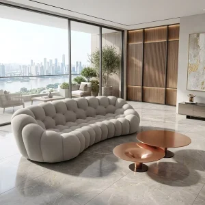 Fabric Big Sofa Living Room Curved Home Furniture Light Luxury Creative Personality Puff Villa High end French Sofa